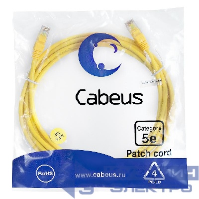 Патч-корд U/UTP кат.5E PC-UTP-RJ45-Cat.5e-3m-YL 2xRJ45/8p8c неэкранир. PVC 3м желт. Cabeus 7683c