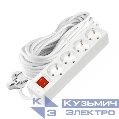Удлинитель 4х10м с заземл. 16А IP20 3х1 с выкл. бел. DOMTOK 2405