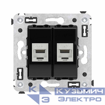 Розетка компьютерная 2-м СП Avanti "Черный квадрат" RJ45 кат.6A без шторок экранир. механизм DKC 4402774