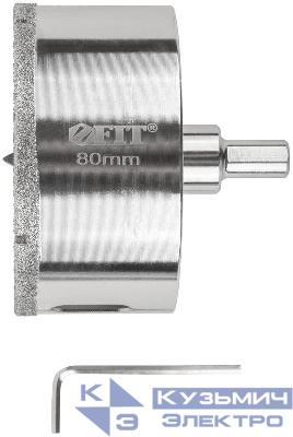 Коронка кольцевая алмазная по керамограниту камню и кафелю 80х70мм с центровочным сверлом FIT 16228