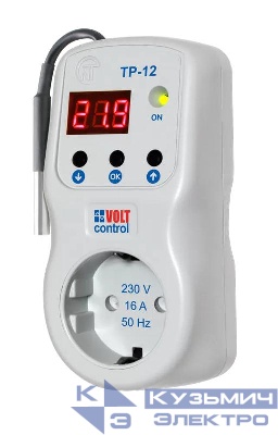 Терморегулятор в розетку ТР-12-3 с функцией реле напряжения 16А датчик сверху 10см НовАтек-Электро 3425606120-3