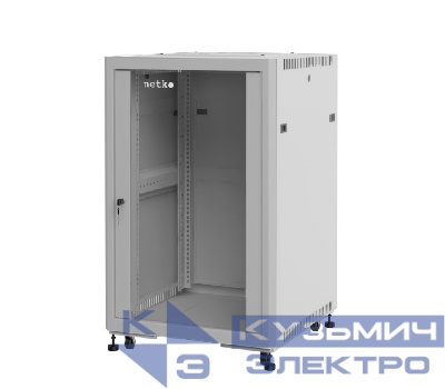 Шкаф напольный 19" Netko 27U серия Optima (600х600х1362), передняя дверь стекло, серый, разобранный (упакован в 2 коробки)