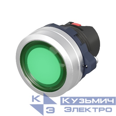 Кнопка плоская без фиксации алюм. кольцо прозр. зел. DKC M22P-FMLGA