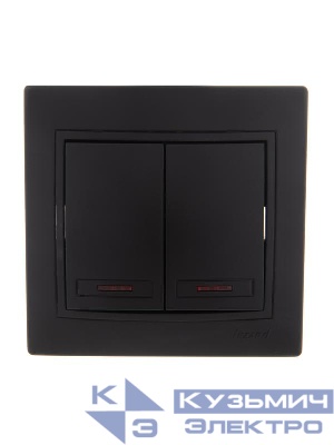 Выключатель 2-кл. 1п СП Mira 10А IP20 с подсветкой со вставкой черн. бархат LEZARD 701-4242-112
