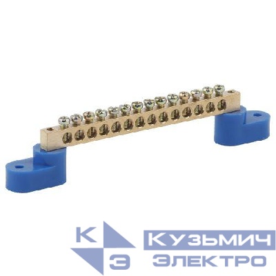 Шина N "ноль" на двух угловых изоляторах ШНИ-8х12-14-У2 NO-222-70 син. (уп.10шт) Эра Б0033449