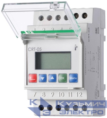 Регулятор температуры CRT-05 (от -100 до +400 град.C; микропроцессорный; многофункц.; ЖКИ индикация; с возможностью подкл. выносного датчика РТ100; монтаж на DIN-рейке 35мм 230В AC 16А 1P IP20) F&F EA07.001.010