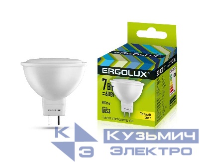 Лампа светодиодная LED-JCDR-7W-GU5.3-3000K 7Вт JCDR рефлектор 3000К тепл. бел. 180-240В Ergolux 12158