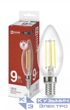 Лампа светодиодная LED-СВЕЧА-deco 9Вт свеча прозрачная 4000К нейтр. бел. E14 1040лм 230В IN HOME 4690612026206