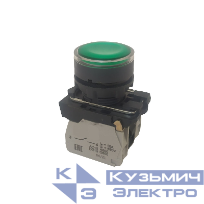 Кнопка КМЕ4122мЛ-24В-зеленый-2но+2нз-цилиндр-индикатор-IP40 КЭАЗ 274302