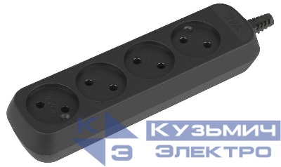 Колодка удлинителя 4-м без заземл. черн. KX-4-B Эра Б0061705