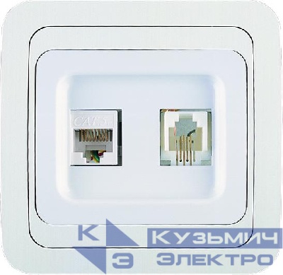 Розетка компьютерная + телефонная 2-м СП Mimoza TF кат.5 бел./бел. Makel 12037