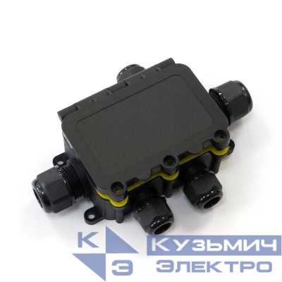 Коробка распределительная ОП 131х95х37 5-вводная IP68 ПА66 40А 450В d3.5-12мм с откидной крышкой черн. Промрукав PR08.13154