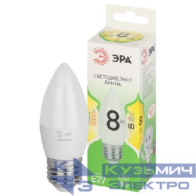 Лампа светодиодная GREEN LINE B35-8W-830-E27 GL 8Вт свеча 3000К свет тепл. E27 Эра Б0067088