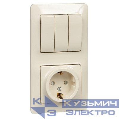 Блок комбинированный Glossa (розетка с заземл. защ. шторки + 3-кл. выкл.) беж. SE GSL000278