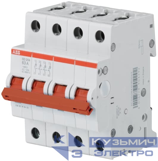 SD204/50 Рубильник 4-полюсный рычаг красный 2CDD284101R0050