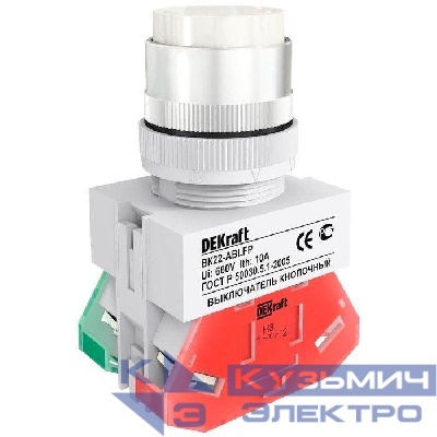 Выключатель кнопочный ABFP ВК-22 d22мм 220В с фиксацией бел. DEKraft 25133DEK