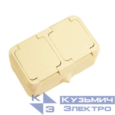 Розетка 2-м ОП 16А IP44 с заземл. с крышкой п/герм. крем. Makel 18254