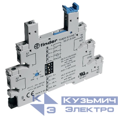 Розетка с винт. клеммами (с зажимной клетью) для реле 34 серии встроенный таймер мультифункциональн. (AI DI GI SW) регулировка времени 0.1с…6ч 24В AC/DC в комплекте пластик. клипса опции: LED FINDER 93210024
