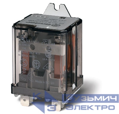 Реле силовое электромеханич. монтаж в наконечники Faston 250 (6.3х0.8мм) 2CO 16А AgCdO 230В AC RTI без монтаж. фланца FINDER 628282300009