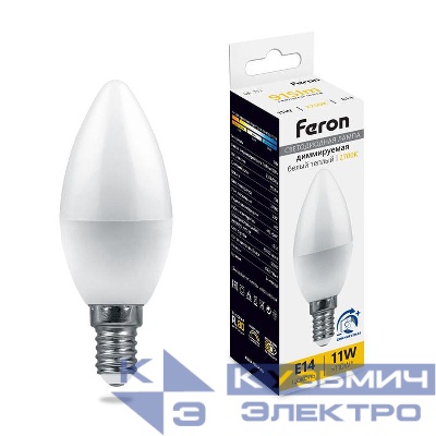 Лампа светодиодная LB-771 11Вт C37 свеча 2700К E14 230В диммир. FERON 51055