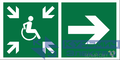 Знак безопасности BL-3015B.E76"Напр.движ. к пункту сбора(безоп.зоне)МГН направо" Белый свет a18376
