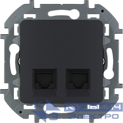 Розетка компьютерная 2-м Inspiria RJ45 кат.6 UTP механизм антрацит Leg 673843