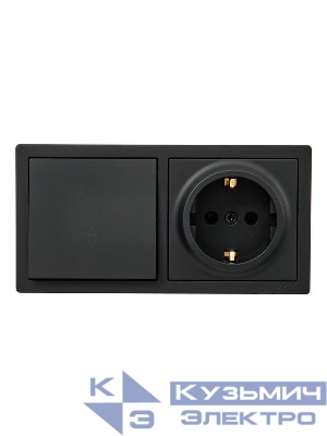 Блок ОП LETO (1-кл. выключатель проходной + 1-м розетка с заземл.) горизонт. черн. бархат LEZARD 752-4200-170BVP