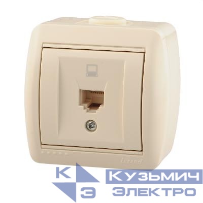 Розетка компьютерная 1-м ОП Nata RJ45 16А IP20 крем. LEZARD 710-0300-139