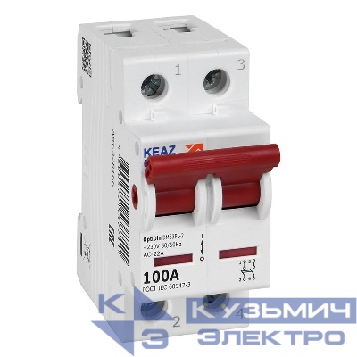 Выключатель нагрузки модульный 2п 100А OptiDin BM63PL-2100-УХЛ3 (ВМ63PL) КЭАЗ 328166