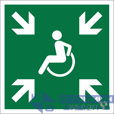 Знак безопасности NPU-2424.E65"Пункт (место) сбора МГН (безопасная зона МГН)" Белый свет a18398