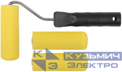 Валик поролоновый с ручкой "мини" 100мм+2 сменных ролика желт. FIT 02831