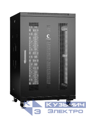 Шкаф монтажный телекоммуникационный напольн. ND-05C-18U60/80-BK 19дюйм 18U 600х800х988мм для распределит. и серверн. оборудования; передн. и задн. перфорир. двери ручка с замком RAL 9004 черн. Cabeus 8562c