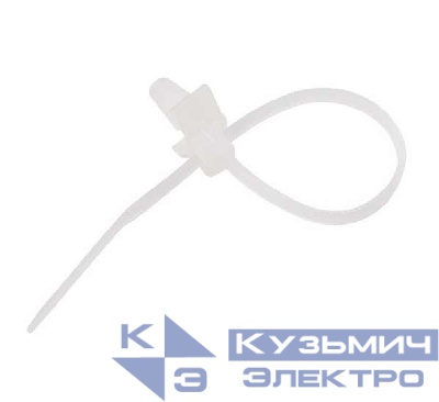 Хомут кабельный 2.5х100 P6.6 бел. с крепежным пистоном (уп.100шт) Rexant 07-0107