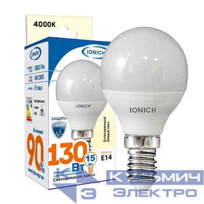 Лампа светодиодная P45 15Вт шар 4000К E14 1350лм 230В IONICH 1816