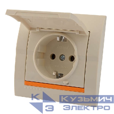 Розетка 1-м СП Deriy с заземл. с защ. крышкой бакелит крем./крем. LEZARD 702-0303-123B