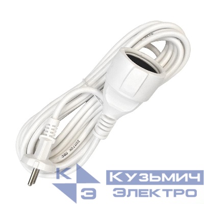 Удлинитель-шнур 1х5м без заземл. 10А IP20 ПВС 2х1 бел. DOMTOK 2337