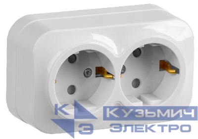Розетка 2-м ОП GLORY РСш22-3-ХБ 16А с заземл. защ. шторки бел. IEK ERH24-K01-16