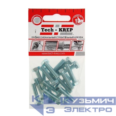 Болт с шестигранной головкой М6х25 DIN 933 класс прочн. 8.8 оцинк. (пакет) (уп.18шт) Tech-Krep/Zitar 102958