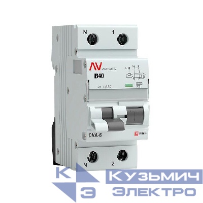 Выключатель автоматический дифференциального тока 2п (1P+N) B 40А 30мА тип AC 6кА DVA-6 Averes EKF rcbo6-1pn-40B-30-ac-av