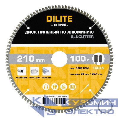 Diamond Industrial Диск пильный по алюминию,пластику 210х30/25,4 мм Z=100 TCG+5 AluCutter DILITE by Diamond Industrial