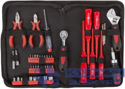 Набор инструмента 45шт (отвертки биты ключ разводной пасс.-мини) матерчатый чехол FIT 65140