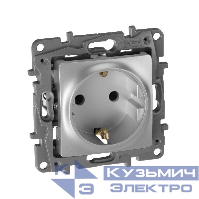 Розетка 1-м СП Etika 16А IP20 250В 2P+E с заземл. немецк. стандарт винтов. клеммы механизм алюм. IEK 672421
