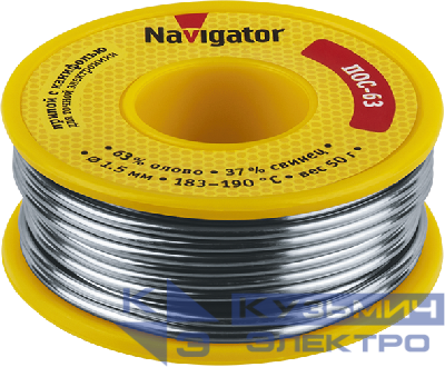 Припой 93 781 NEM-Pos05-63K-1.5-K50 (ПОС-63 катушка 1.5мм 50г) NAVIGATOR 93781
