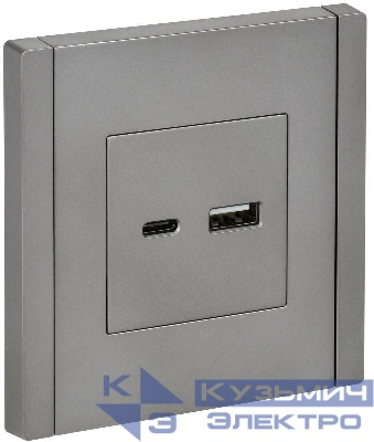 Розетка USB A+C сталь FORTE&PIANO 18Вт FP551 IEK FP-U22-018-K46