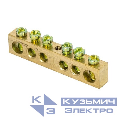 Шина PEN "ноль-земля" 6х9 6 отвер. латунь крепеж по центру розн. стикер PROxima EKF sn0-63-06-r