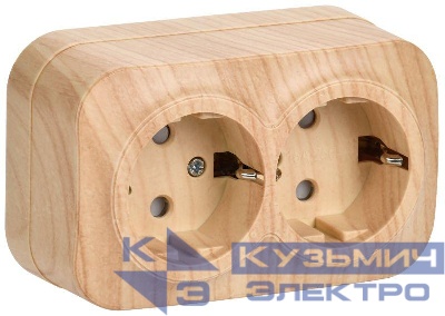 Розетка 2-м ОП GLORY РСш22-3-ХС 16А с заземл. защ. шторки сосна IEK ERH24-K34-16