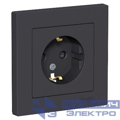 Розетка 1-м СП AtlasDesign 16А IP20 с заземл. защ. шторки в сборе карбон SE ATN001044
