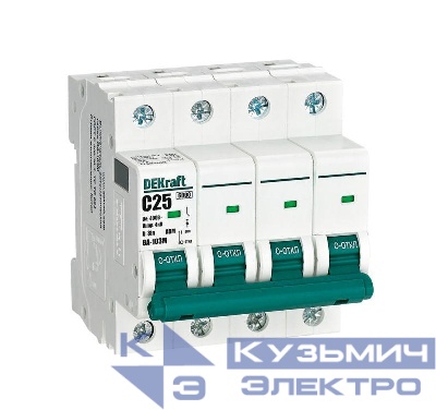 Выключатель автоматический модульный 4п C 25А 6кА ВА-103M без теплозащиты DEKraft 12531DEK