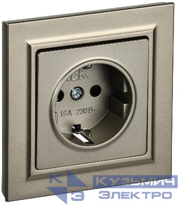 Розетка СП BRITE РСР14-1-0-БрШ 16А в сборе с заземл. защ. шторки шампань IEK BR-R14-16-K37-F