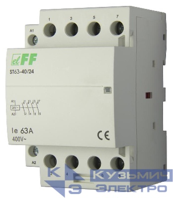 Контактор ST63-40/24 (4NO 6.4Вт 3 модуля монтаж на DIN-рейке 24В AC 63А IP20) F&F EA13.001.012